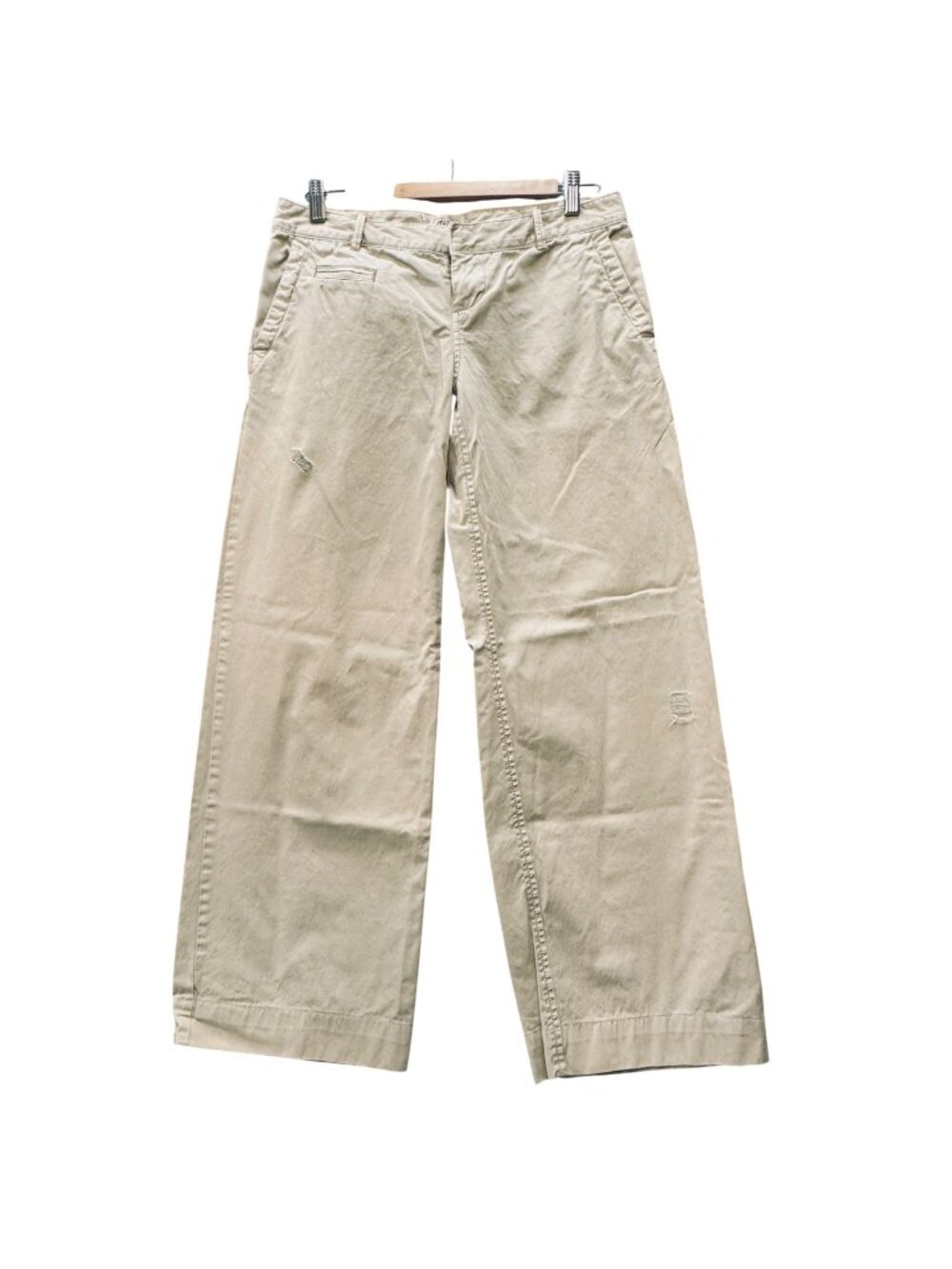 Ralph Lauren Wide Leg Pants Women's 4 Distressed Light Khaki Cotton Low Rise Y2K - Picture 1 of 10